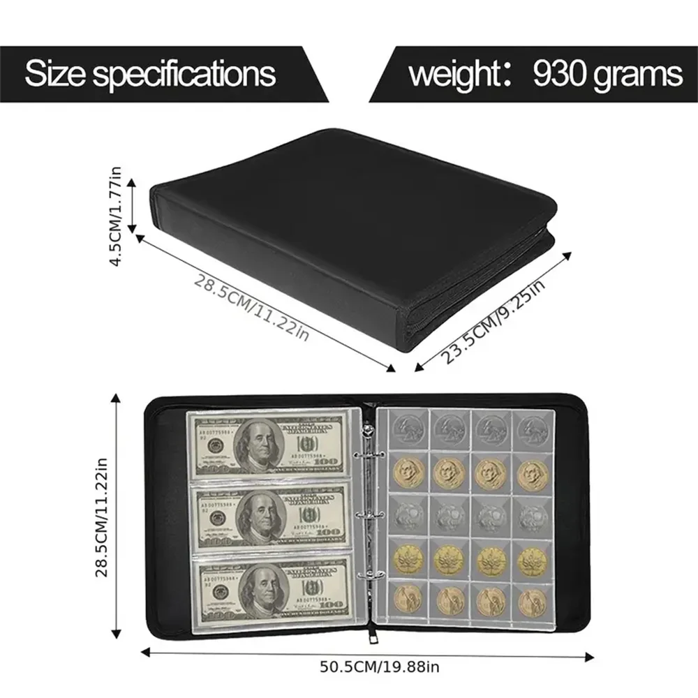 حامل كتب مجموعة العملات المعدنية لألبوم مقاوم للحريق مع 240 جيوب مجموعة العملات المعدنية + أكمام 36 فاتورة آمنة للتخزين #5