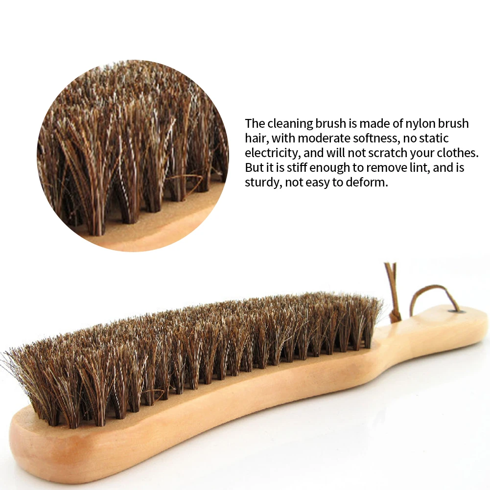 Portable Wood Handle Bed Lint Brush Sofa Coat Cleaning Tool Dust Removal Brush for Clothes Home Clean Brush with Lanyard