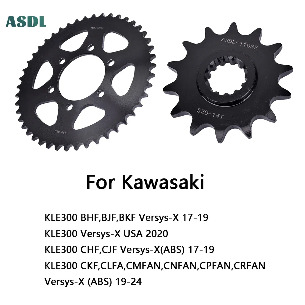 

520 46T 14T Front Rear Sprocket For Kawasaki KLE300 BHF BJF BKF Versy/s 2017-19 KLE 300 Versy/s-X USA 2020 KLE300 Versy/s-X ABS