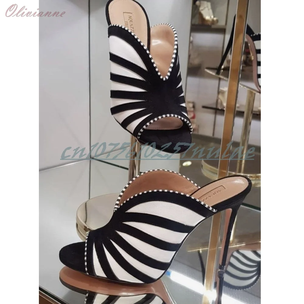

Black and White Open Toe Elegant Slippers Concise Slip-on Stiletto High Heel Sexy Fashion 2025 Women Shoes Zapatos Para Mujere