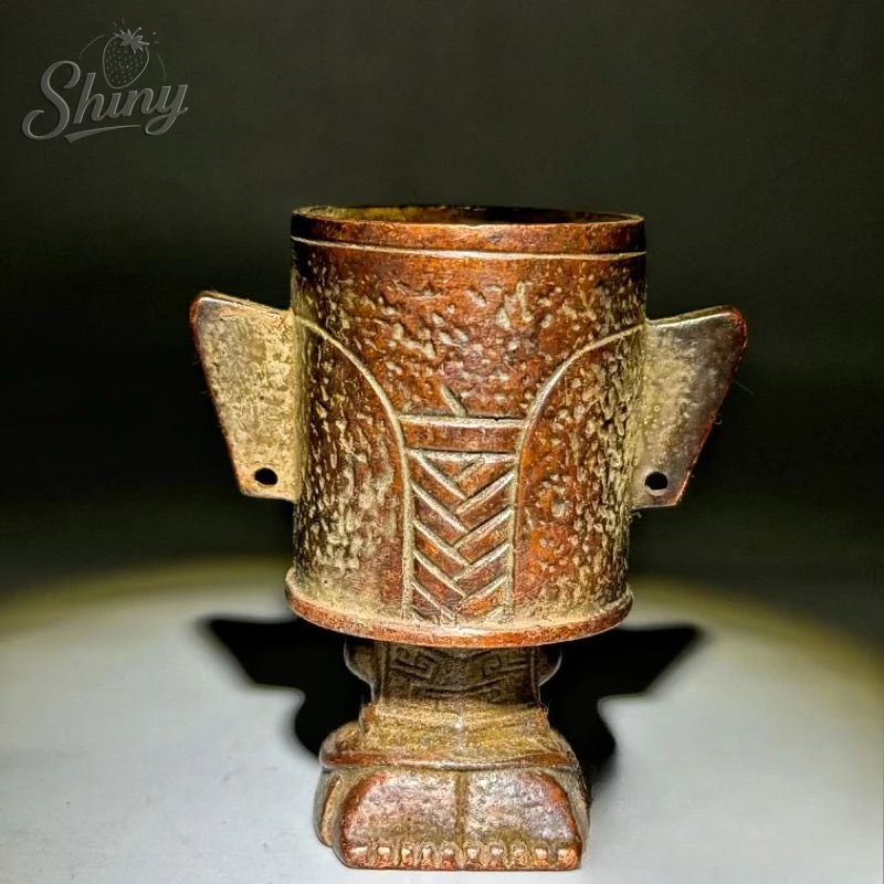 Antique Sanxingdui Human Face Mask Copper Cup Collectible Wine Cup Tabletop Decorative