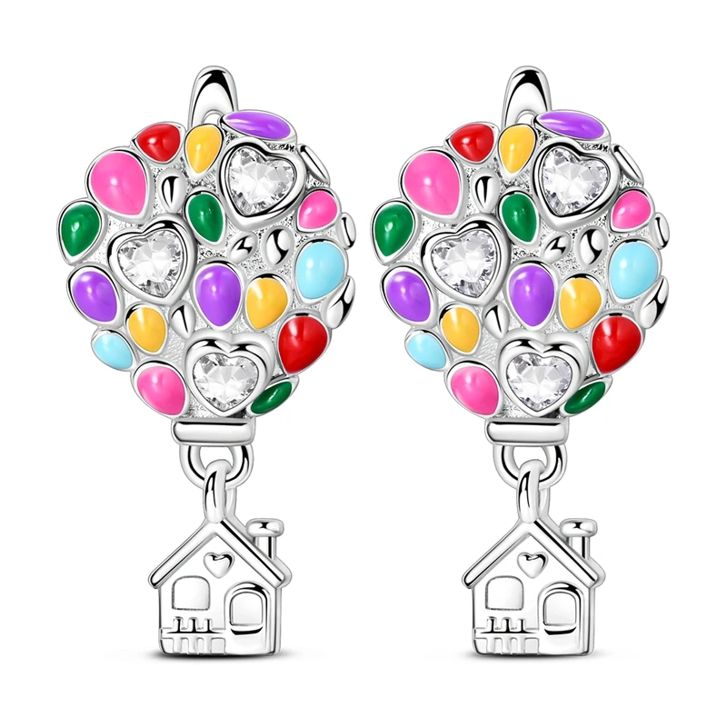 

925 Sterling Silver Earrings Women Rainbow Hot Air Balloon Drop Earring For Anniversary Wedding Jewelry Gifts
