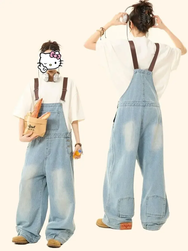 2025 Spring and Autumn New Women's Cowboy Strap Pants Loose Jumpsuit