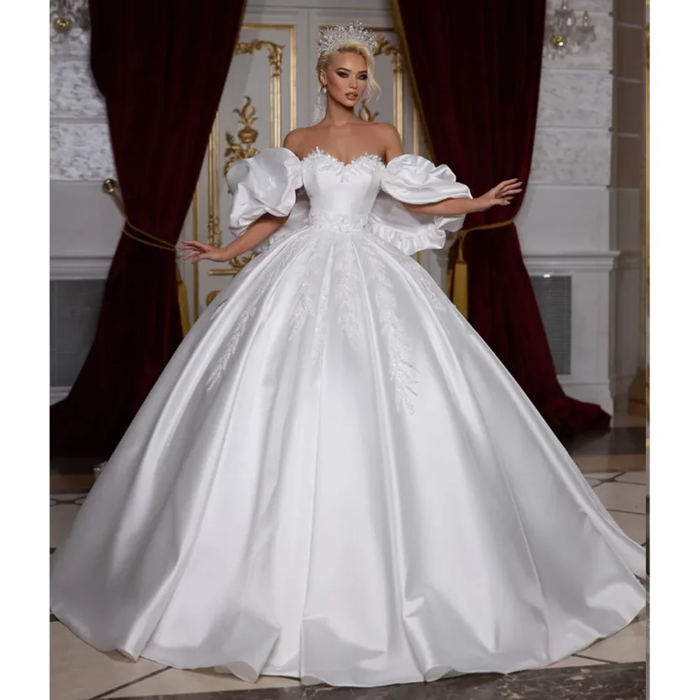 

Exquisite Wedding Dresses Chic Beads Sequined Draped Ball Gowns Fashion Ruched Off The Shoulder Sweep Train Bridal Dresses