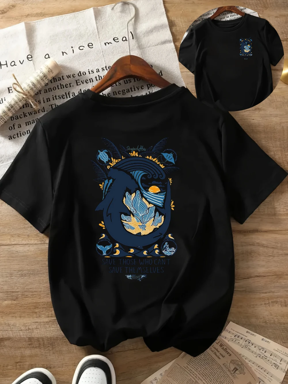 Vintage Hammerhead Shark T-Shirt Women Marine Life Graphic Tee Japanese Ocean Wave Print Loose Y2K Short Sleeve Harajuku Top