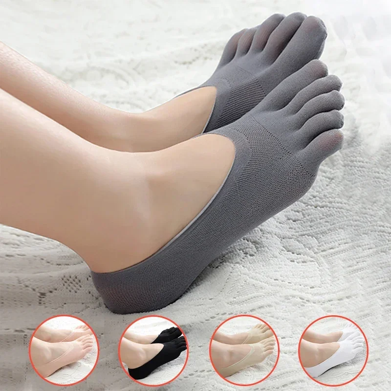 

5 Pairs Summer Invisible Toe Socks Woman Girl Cotton Thin Solid Soft Shallow Mouth Breathable Deodorant No Show 5 Finger Socks