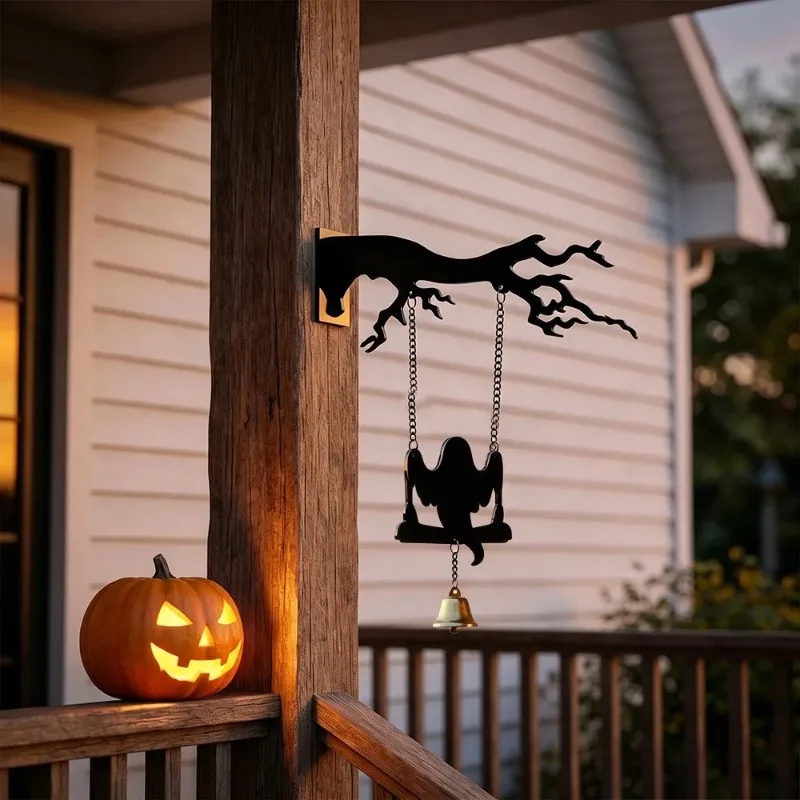 Halloween Wall Mounted Ghost Swinging Doorbell Sound Decoration Halloween Tree Branch Hanging Sign Diamond free Acrylic