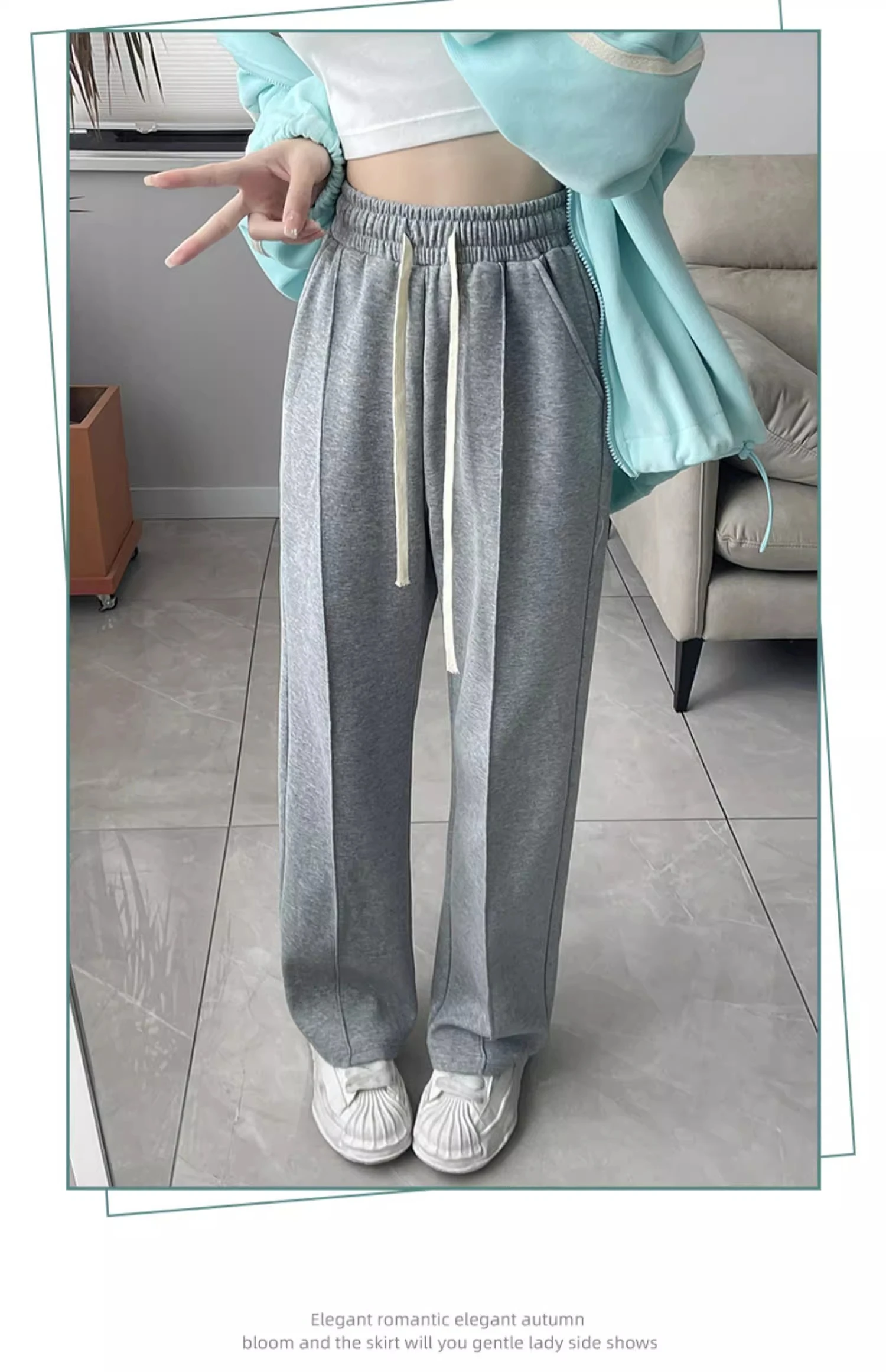 Pantaloni da donna da ufficio donna inverno stile minimalista nordico lana peluche a costine foderato in pile imbottito elastico in vita accogliente homewear