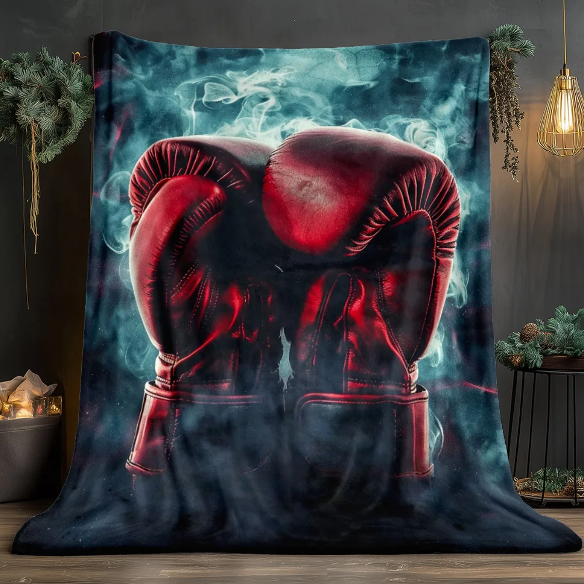 Boxing gloves sports themed fleece blanket athletic gift for gym lovers fitness enthusiasts red boxing gear design home decor