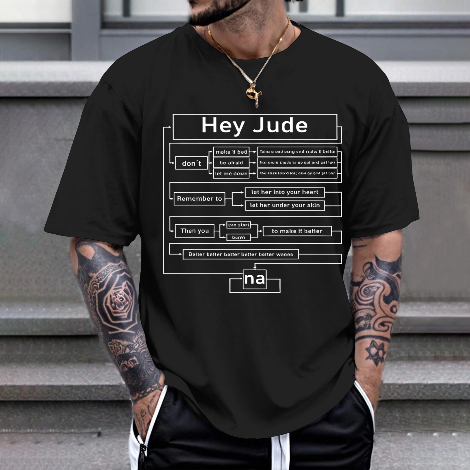 Herren-T-Shirt mit Hey-Jude-Diagramm-Design, perfekt für Freizeitkleidung, Partys und Karnevalsdesigns