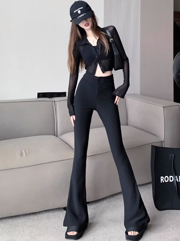 Bla Tailored Broek Dames Lente Herfst 2025, Nieuw Klein Ontwerp Hoge Taille Afslankende Micro Flared Hoefbroek