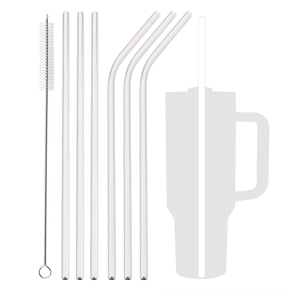 

7Pcs Silver Reusable Metal Straws Stainless Steel Sturdy Bent Straight Drinking Straw with Cleaning Brush Bar Party Accessory