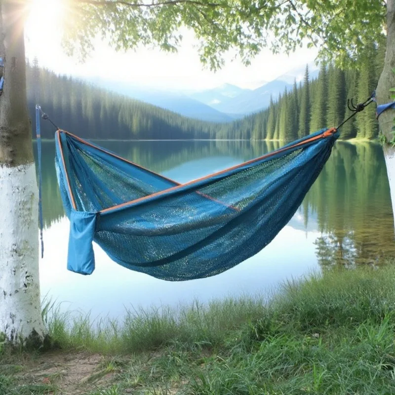 Portable Camping Mesh Hammock Breathable Open-weave Fabric Reinforced Binding Edges for Beach Backyard Hiking Families Outdoor Lovers camping hammock hammock