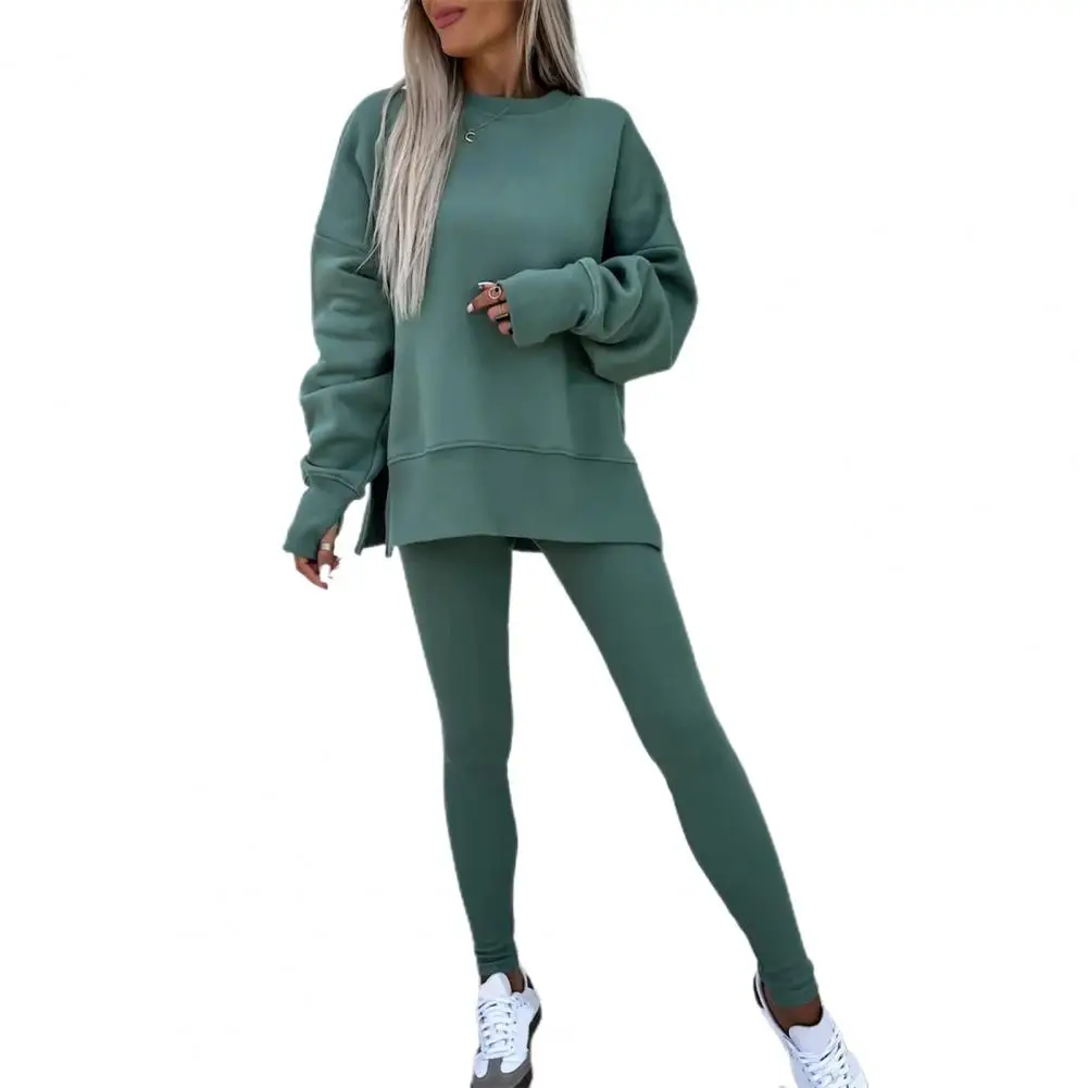 New in Women Tracksuit 2 Piece Sets Autumn Casual Oversized Sweatshirts Slit Fitness Slim High Waist Leggings Set Female