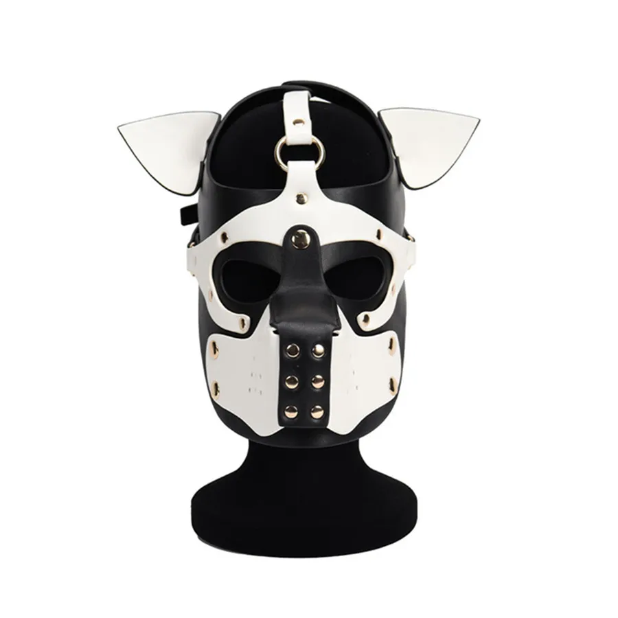 3D Gothic Punk Puppy Mask Fetish Full Face Black Red Dog Hood per uomo donna Halloween Carnival Party Cosplay Games Costume