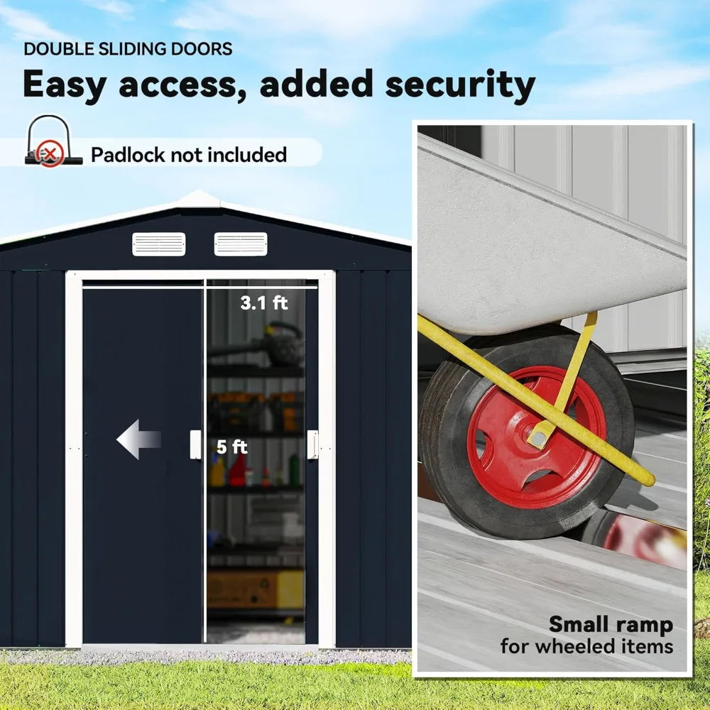 

9' x 6' Outdoor Storage Shed, Garden Tool Metal Shed with Foundation Kit, Double Lockable Door, Air Vents, Customized