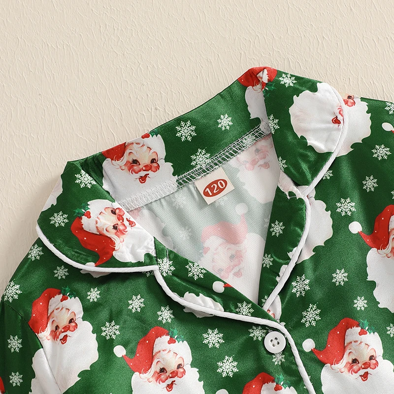 Kids Girls Boys Christmas Pajamas Set Santa Print Shirts Tops Long Pants 2 Pieces Lounge Suit Sleepwear