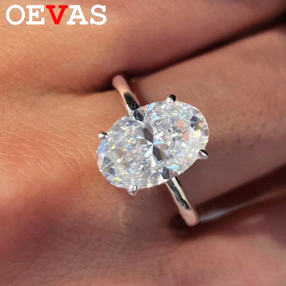 

OEVAS 1-4CT Oval Cut Solitaire Moissanite Ring For Women S925 Silver Plated 18K Gold Can Pass Diamond test Wedding Band Jewelry