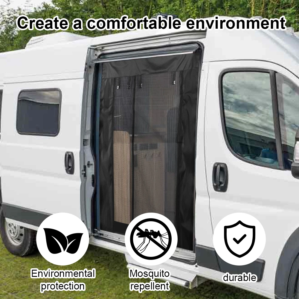 

Side Door Mosquito Net - 210D Oxford Fabric + Mesh Net Height Double-Zipper Sealed Mosquito-Proof Net Camper Van Mosquito Net