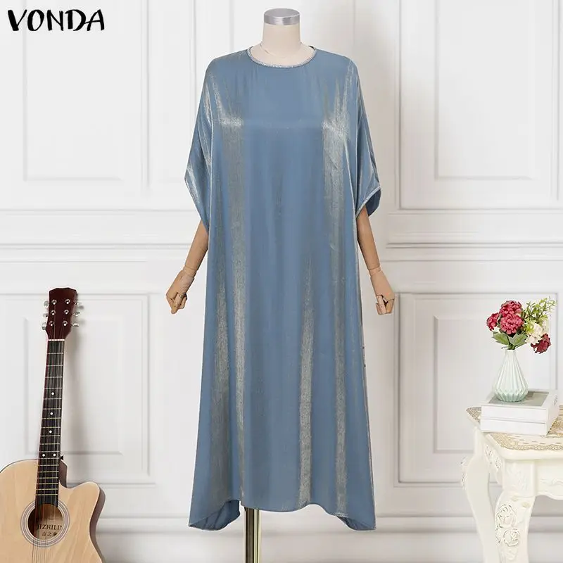 

VONDA Women Plus Size Maxi Dresses Elegant Bat-wing Sleeve Summer Party Dress Bohemian Beach Sundress Casual Loose Robe Femme