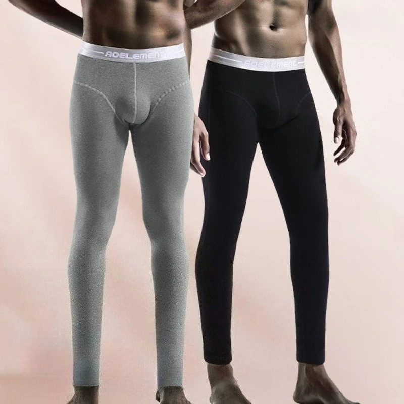 

Мужские теплые термобелье, теплое термобелье, мужские хлопковые однотонные мужские леггинсы, сексуальная сумка, осенне-зимние колготки серого цвета