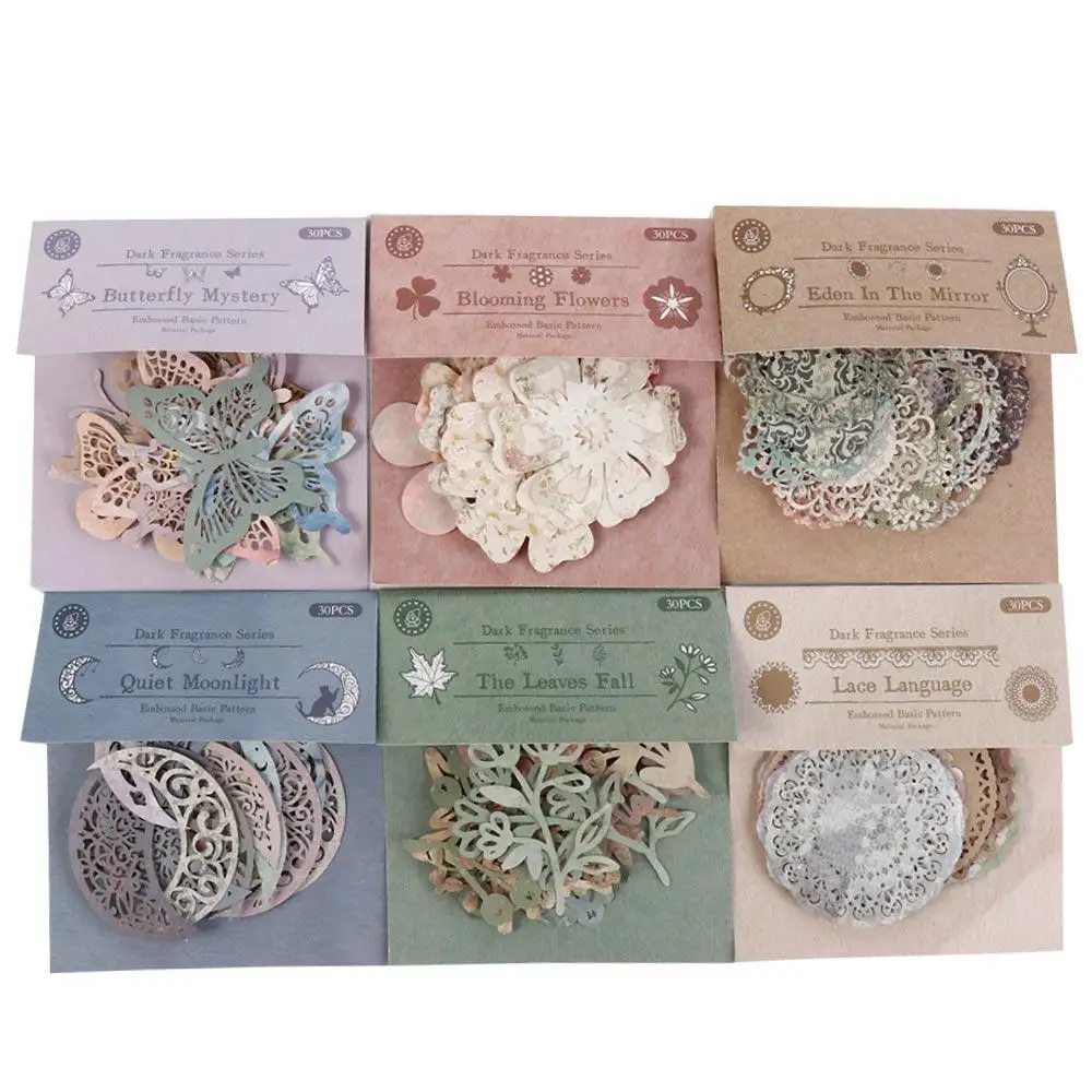 30pcs/Pack Flower Hollow-out Picture Frame Moon Aesthetic Retro Frame Collage Material Cardstock Paper Butterfly