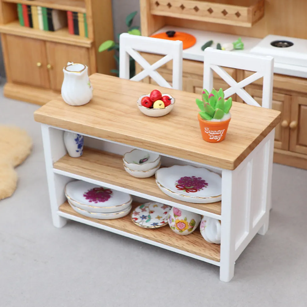 Miniature Wood Furniture Dollhouse Tiny House Desk Natural Color Mini Table Sturdy Writing Side Table Decoration