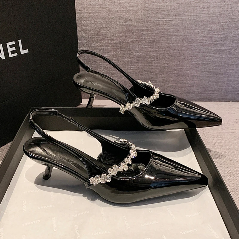 

Роскошные женские туфли-лодочки на высоком каблуке с кристаллами, заостренные, для вечеринок, летние, сексуальные, 2026, с открытой пяткой, женские шлепанцы