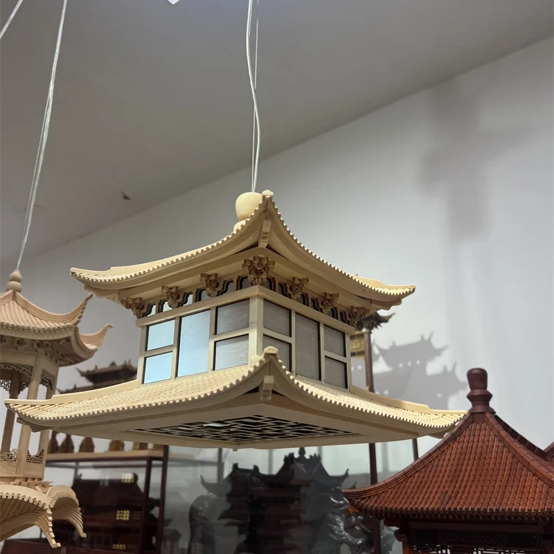 

Soft decoration hanging wood carving heavy eaves lamp hotel homestay decoration
