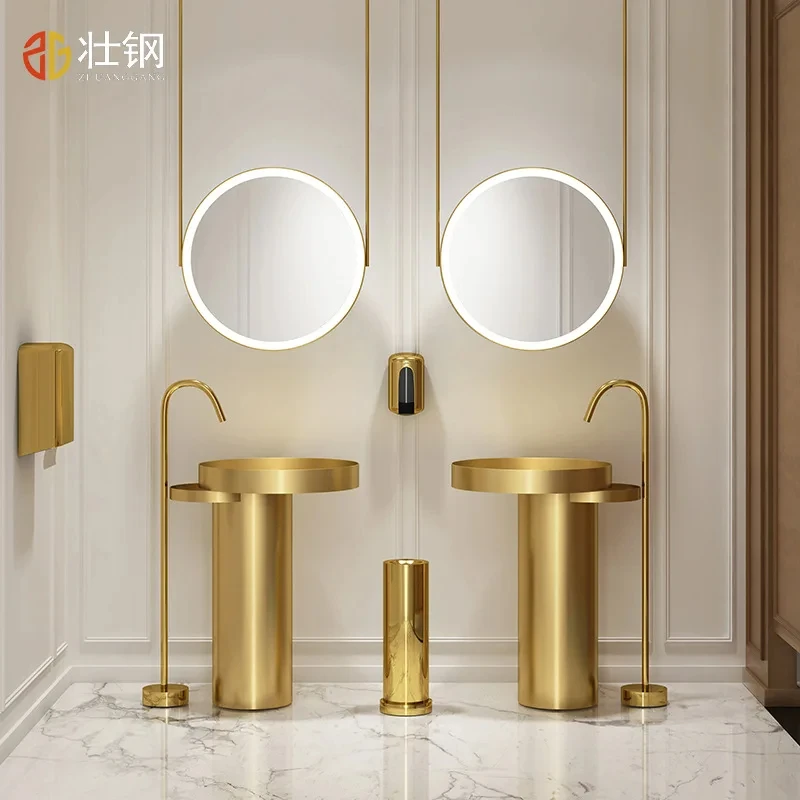 830mm artistic luxury brushed gold washbasin SUS304 stainless steel gold floor standing washbasin YX230TB