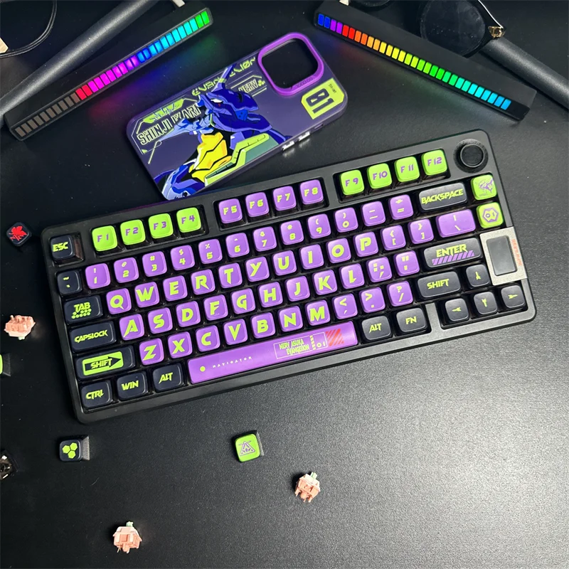 Imagem -02 - Eva Temático Roxo Keycaps Custom Faça Você Mesmo Mda Perfil Key Caps para Jogos Acessórios de Teclado Mecânico Rainbow 75 Pudim