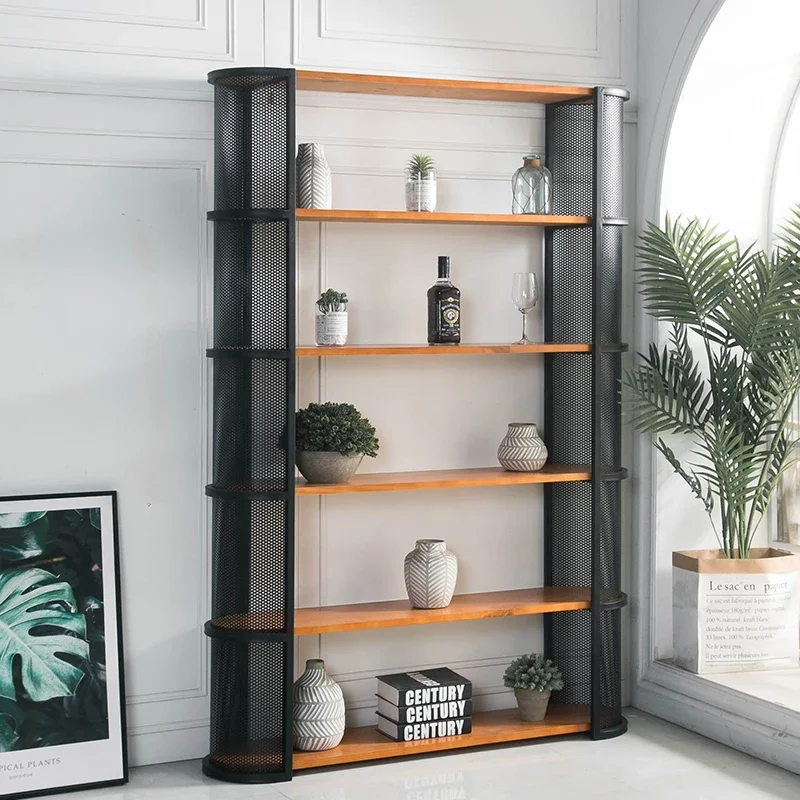 Nordic living room shelf wrought iron bookshelf floor partition entrance light luxury simple decoration multi-layer display rack