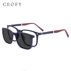 Ceofy Men Eyeglasses 2 In 1 Foldable Cap on Magnetic Optical Myopia Popular Sunglasses Prescription Glasses Frame C8016