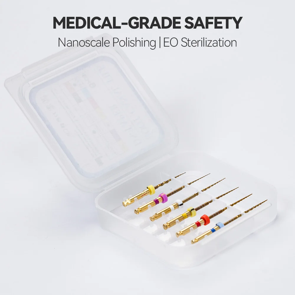 Tandheelkundige Endo-vijlen Warmtegeactiveerde Gouden NITI Flexibele fabrieksprijs Tandheelkundige vijlen Roterende wortelkanaalvijlen Tandheelkundehulpmiddel