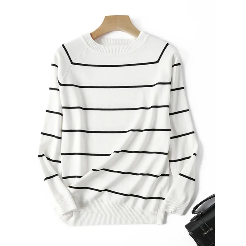 

Autumn Winter Long Striped Pullover Women Sweater Low Waist ort Pants Bamboo Fiber Fabric Ladies Faion Spring Collection