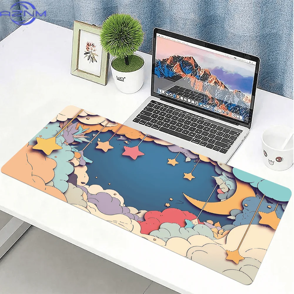 1pc Mouse Pad  cm, Moon and Stars Cloud Pattern, Non-Slip Desk Mat with Stitched Edges, The Ideal Gift for Women & Friends, Keyb