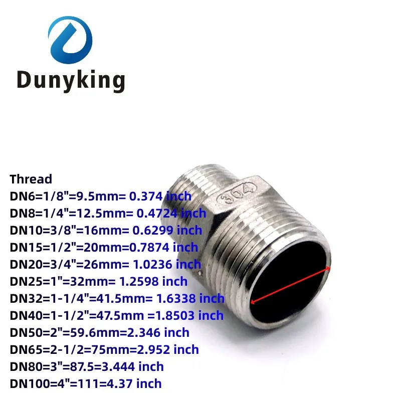 DN8 DN10 DN15 DN20 DN25 DN32 DN40 filettatura maschio raccordo esagonale raccordo per tubi in acciaio inossidabile 304 accoppiatore acqua olio aria