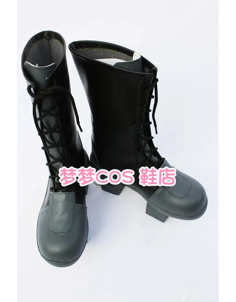 Anime virtual singer Kagamine Len Cosplay Shoes Black Medium-long PU Leather Flat Sole Boots For Halloween Carnival