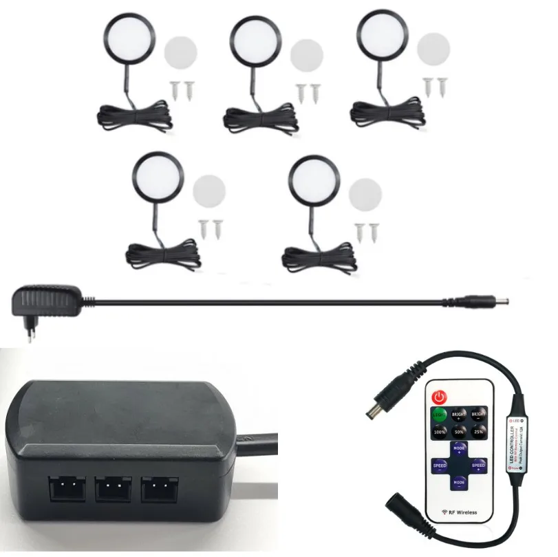 12V Mini LED Spot Downlights Dimmable Lamp Set Remote Control Ceiling Recessed 2.5W 60mm  Black Cabinet Lights