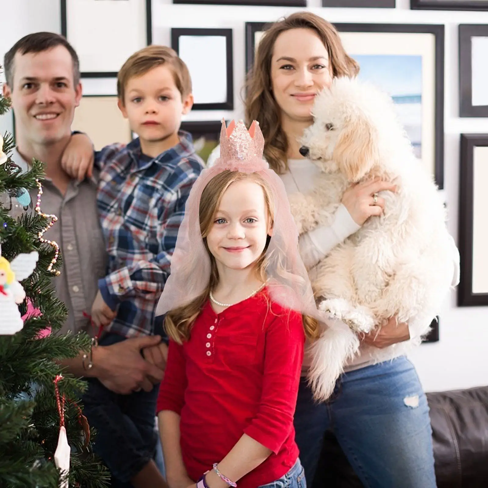 

1Pcs Children Crown Veil Kids Hair Ornament Bright Colors Handmade Holiday Party Photography Prop Veil Headband