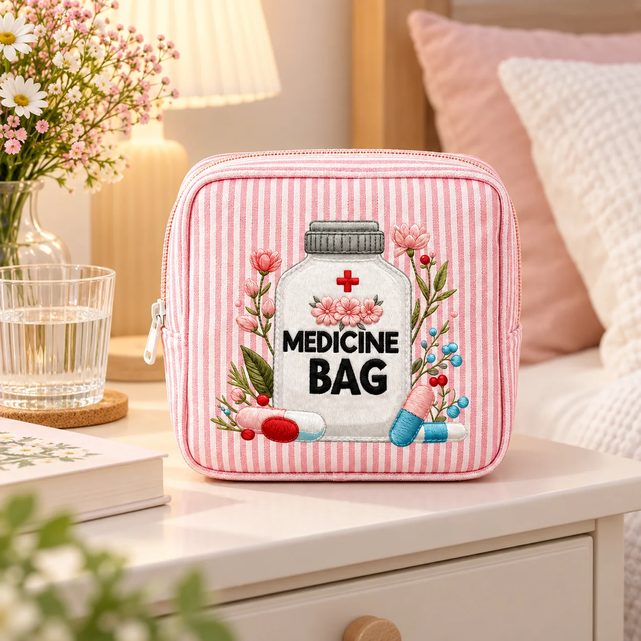 Medicine Bag Cute Printed Medicine Bag Portable Pill Organizer Pouch for Women First Aid Storage Bag Cosmetic Bag Zipper Pouch
