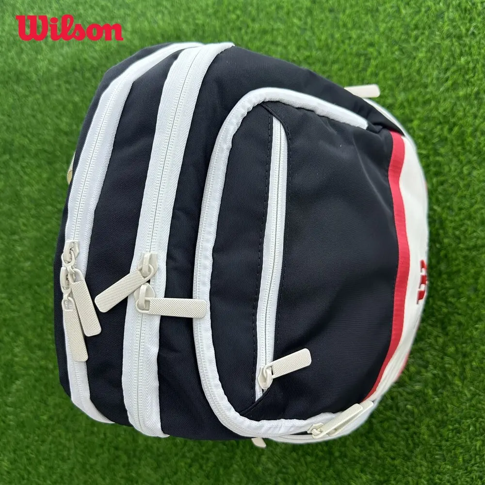 Wilson 2024 Tennis Bag New COURAGE Series Red, White, Black Backpack 9-Pack Tennis Racket Bag Accessories Bag for Men and Women