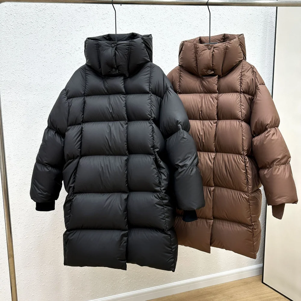 Chaqueta de plumón para mujer con capucha gruesa de capullo largo, versión coreana holgada de la ropa de pan, calidez al aire libre