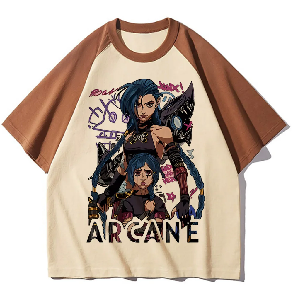 Hot Anime Arcane Jinx T Shirt Men Women Kawaii Cartoon Graphic Tees Hip Hop 90s Harajuku T-shirt Streetwear Male