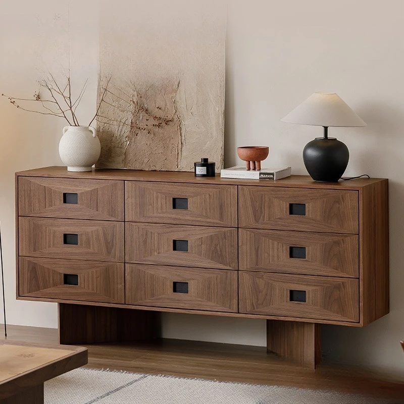 

Medieval walnut nine-chest cabinet Song's aesthetic bedroom modern simple light luxury living room wall storage cabinet