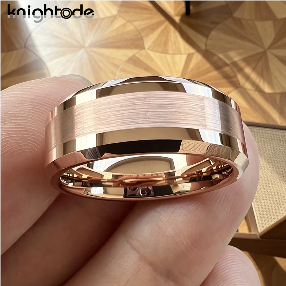 High Quality 6mm 8mm MinimalistWedding Band Tungsten Carbide Engagement Ring with Center Brushed Bevel Edges And Polished Finish