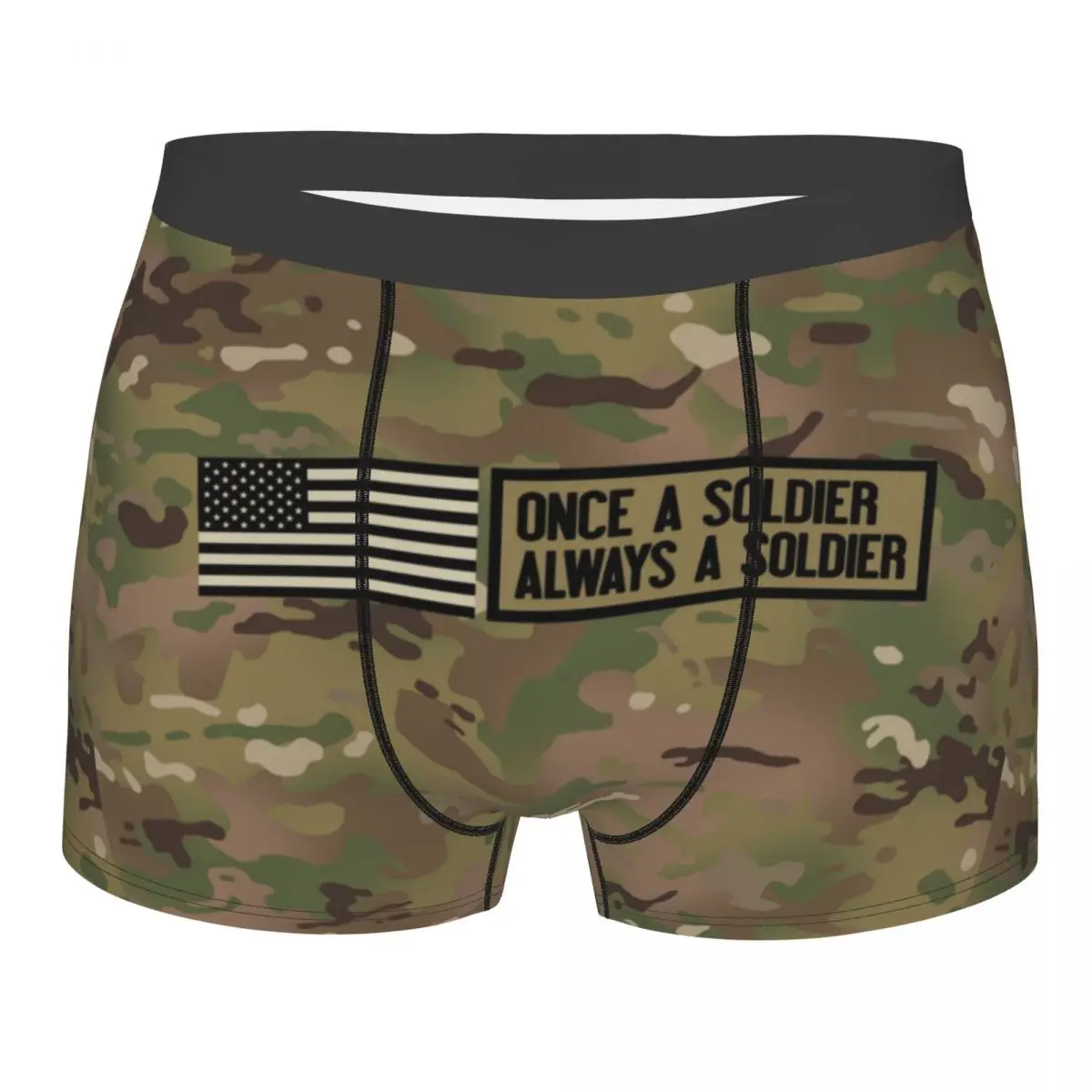 Custom Male Novelty Once A Soldier Always A Soldier Underwear Camo Camouflage Army Boxer Briefs Soft Shorts Panties Underpants