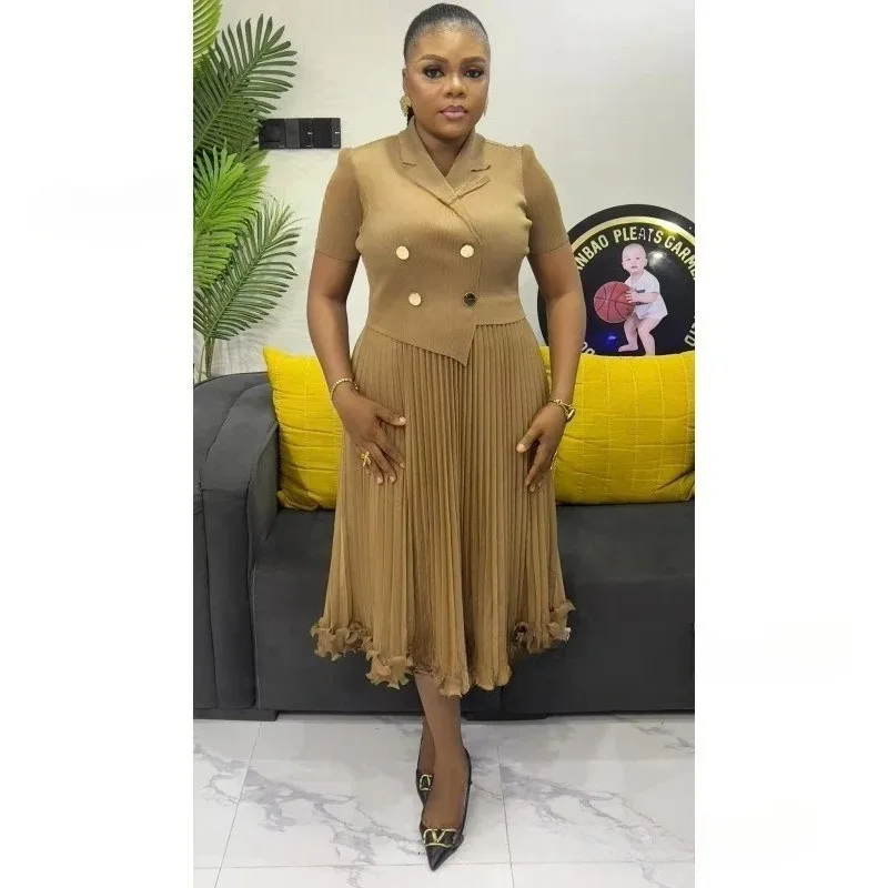 

2025 wholesale new solid color dense edge suit collar dress temperament loose women's medium and long dress