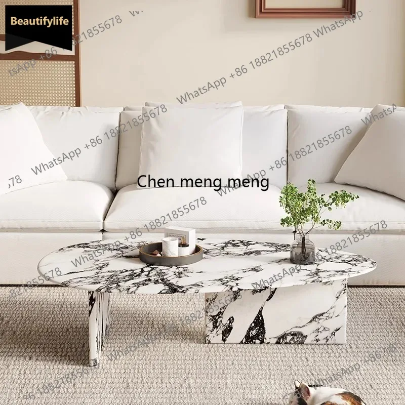 

C85 2025 French Cream Coffee Table - Calacatta Gold Vein Marble Irregular Shape, Luxury Small Living Room Centerpiece