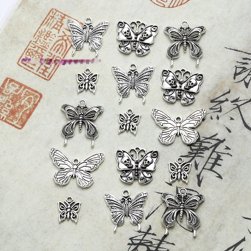 

Vintage alloy butterfly pendant ethnic style DIY handmade material bracelet necklace jewelry accessories